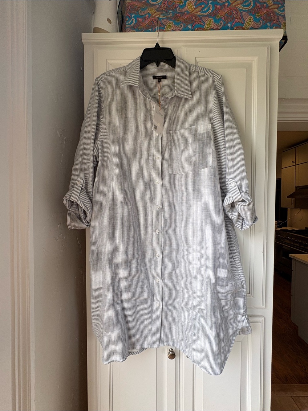 Quince Light Blue Striped Midi Shirt Dress - Picture 4 of 6